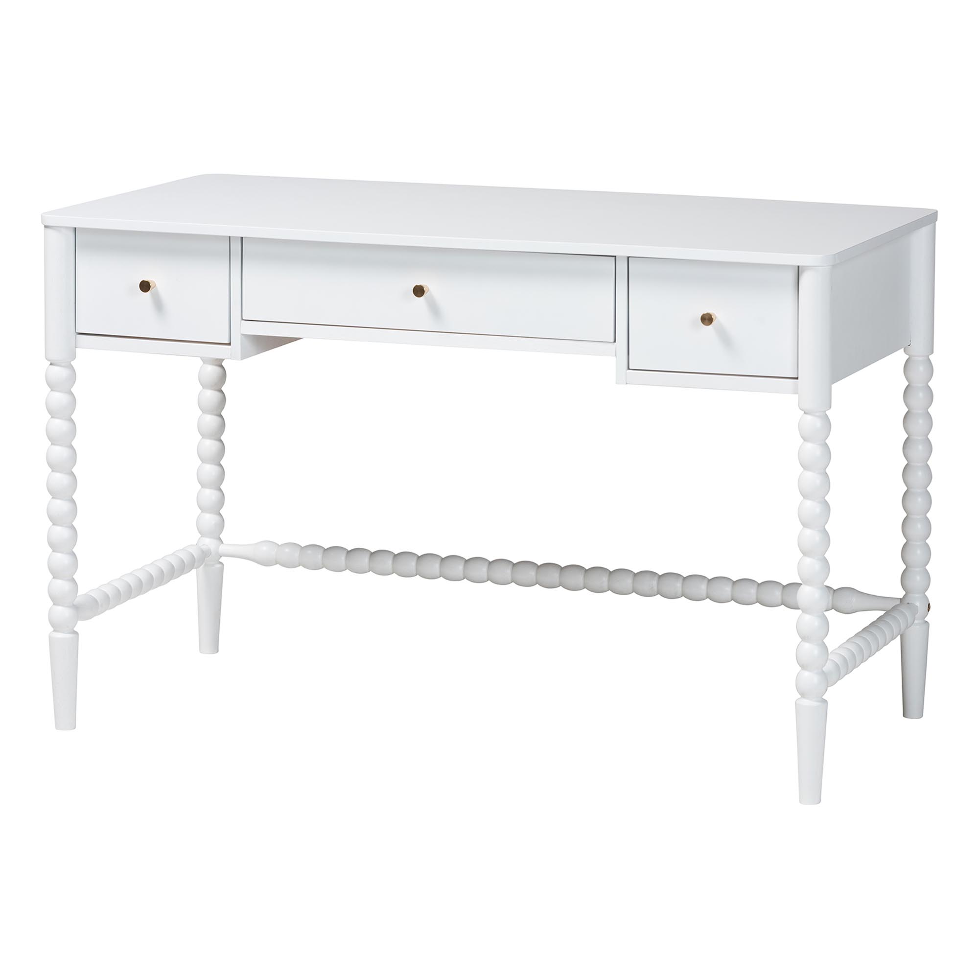 Baxton Studio Lucera Bobbin Writing Desk - 3-Drawer Home Office Desk with Spindle Frame, White